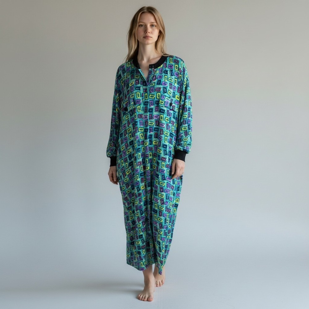 VTG Mimmina Arezzo Vintage Italian Geometric Maxi Dress Multicolor Oversized‎ XL